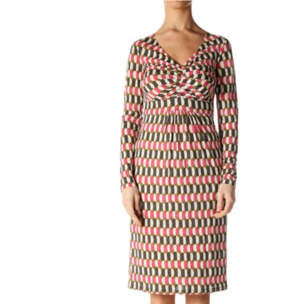 Boden Long Sleeve Jersey Knit Geometric Print Dress Size 2